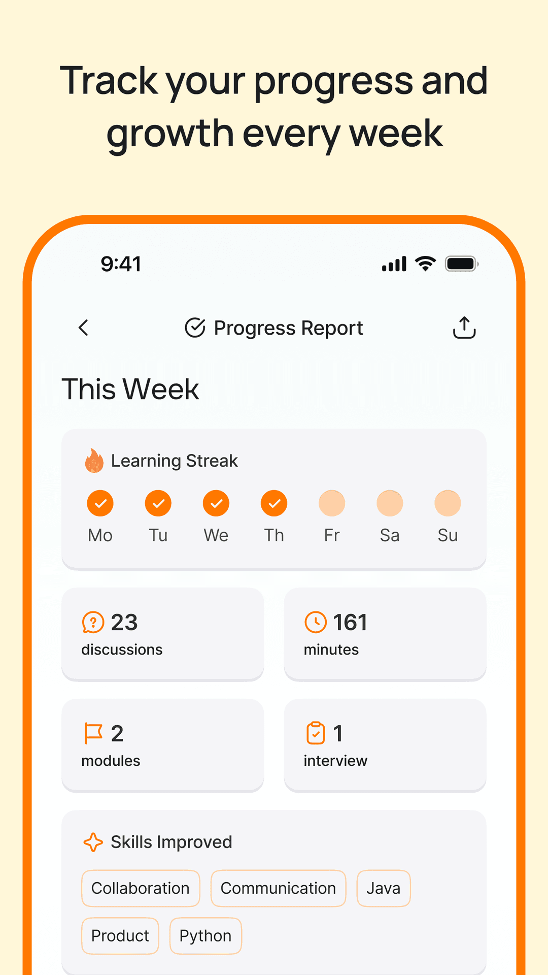 Track your progress and growth every week
